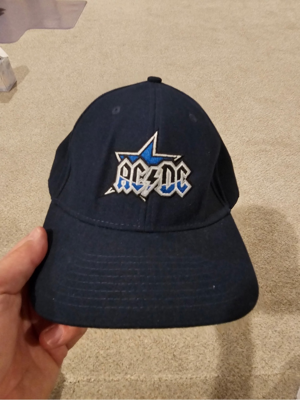 AC/DC Navy Blue Baseball Cap with Blue and White Embroidered Logo